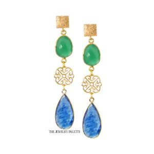 Penelope green and blue gemstone with filigree earrings