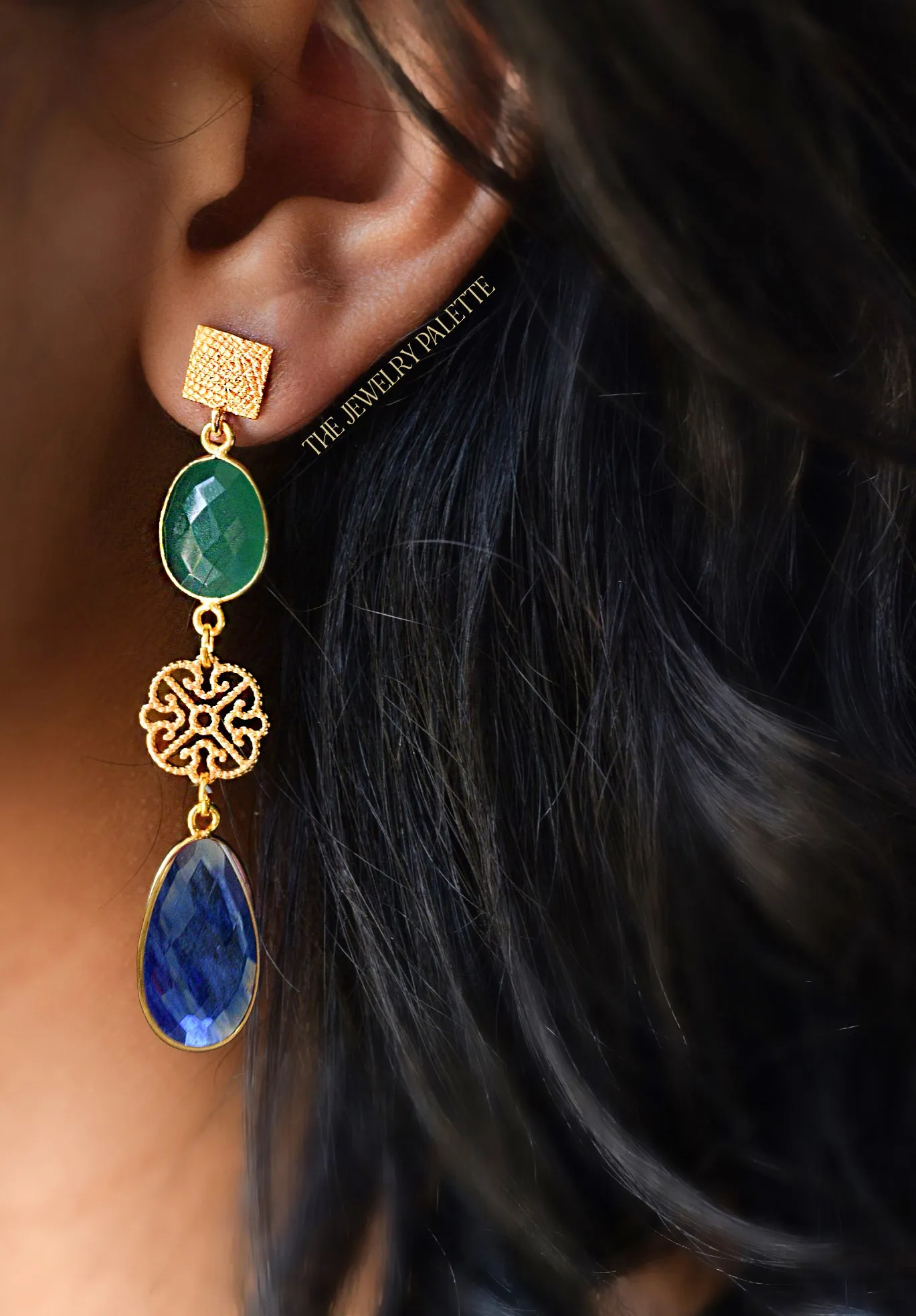 Penelope green and blue gemstone with filigree earrings
