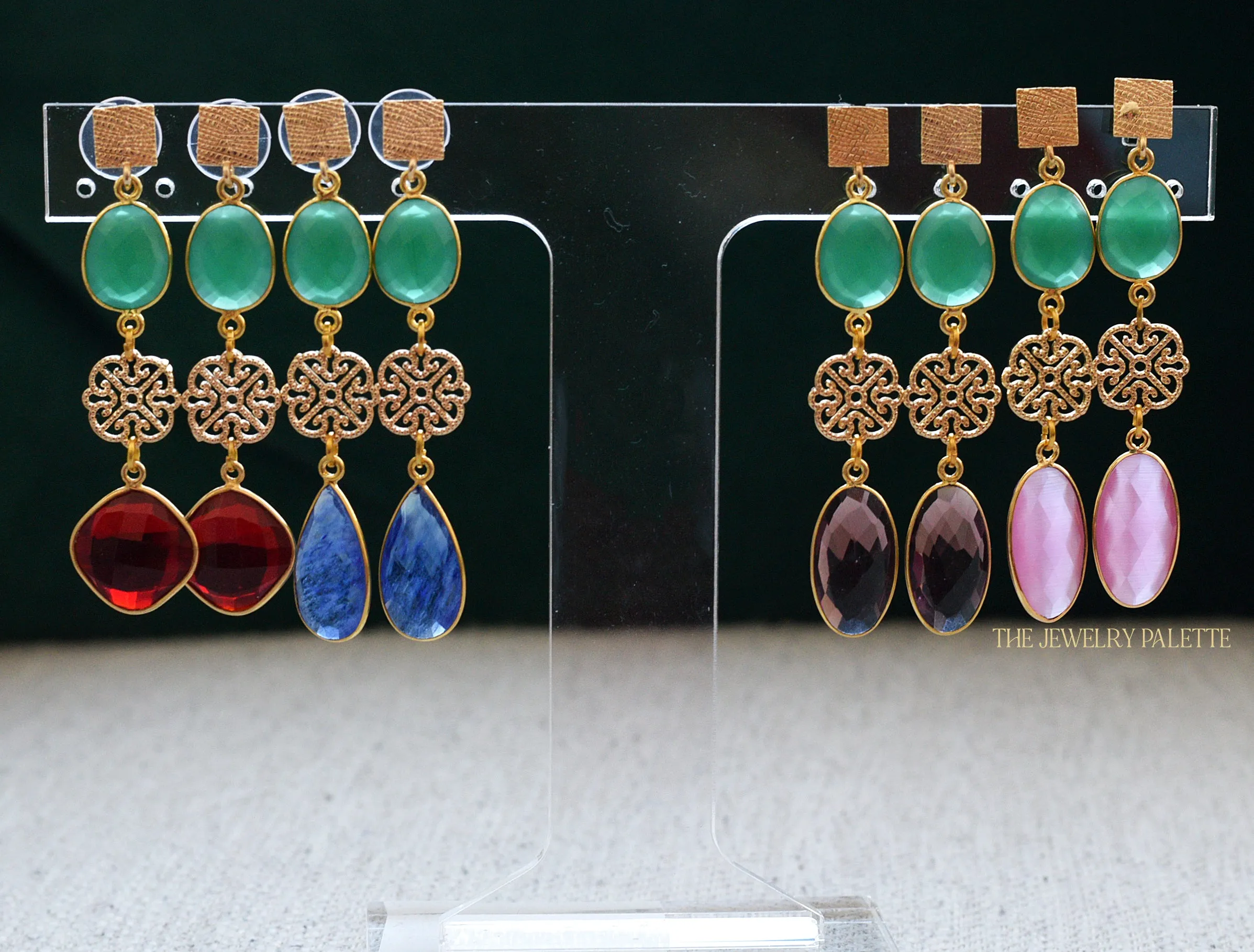 Penelope green and pink gemstone with filigree earrings