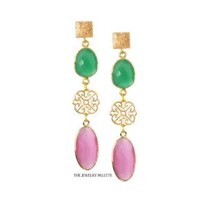 Penelope green and pink gemstone with filigree earrings