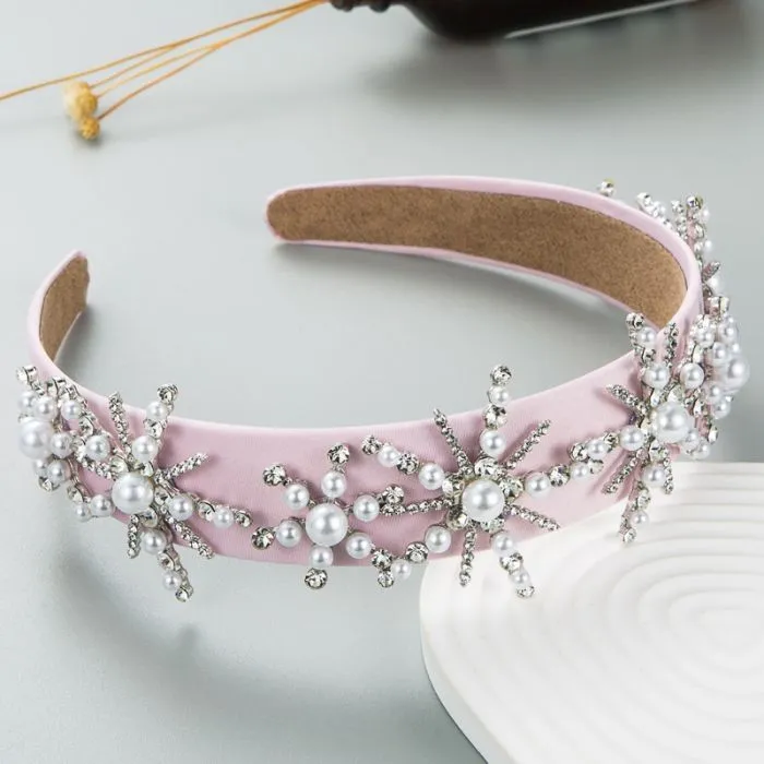 Pink Crystal Beaded Satin Hairband