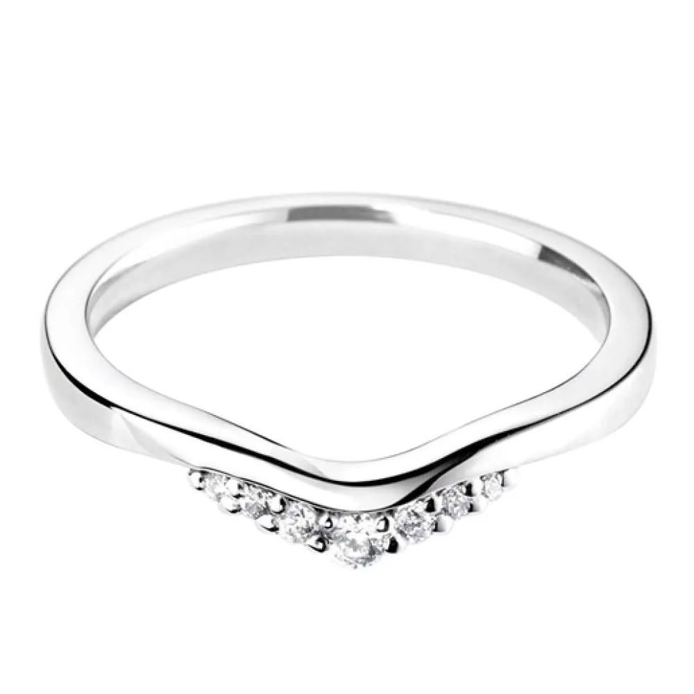 Platinum Tiara Shaped Diamond Wedding Ring - 0.09ct